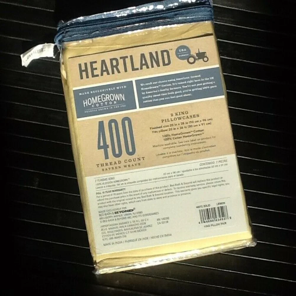 brand new LEMON Heartland 400 TC 100% Cotton Sateen KING Pillowcases